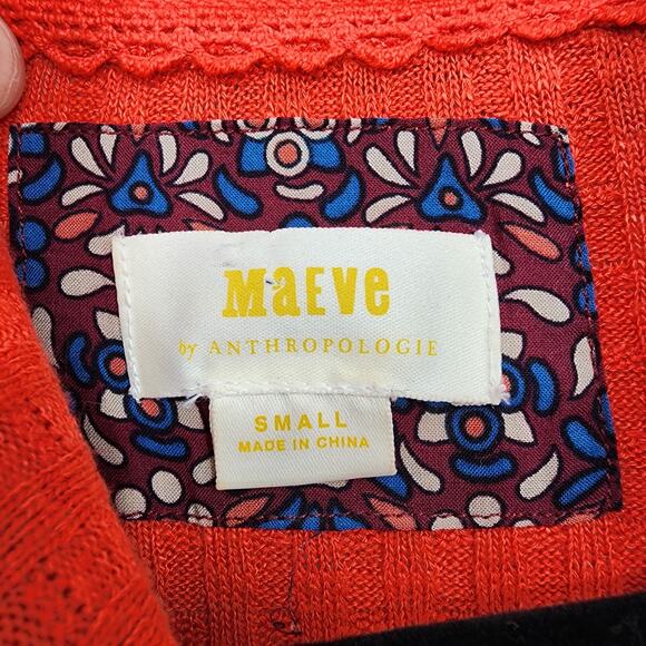 Anthropologie Maeve Red Addie Ruffled Hacci Long Sleeve Pullover Top Size Small - Picture 2 of 6